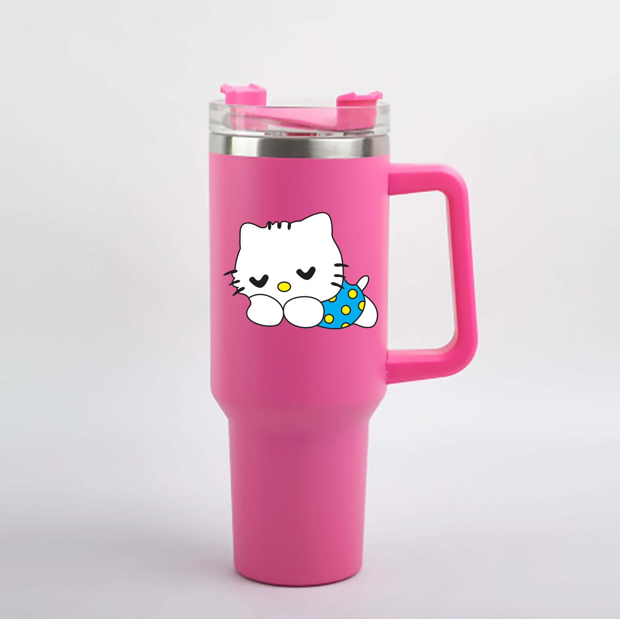 （画像用） Hello Kitty ハローキティ 1200mL車用タンブラー - クリスタルステッカー（プラスチックストロー付き）